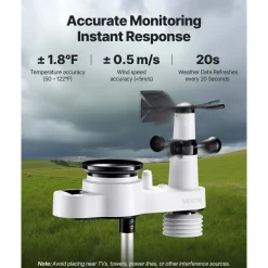 VEVOR 5-in-1 Wireless Weather Station, 7.5-Inch VA Display, Solar Powered Outdoor Sensor, Rain Gauge, Indoor Outdoor for Weather Forecast, Temperature, Humidity, Wind Speed and Direction (No WiFi)