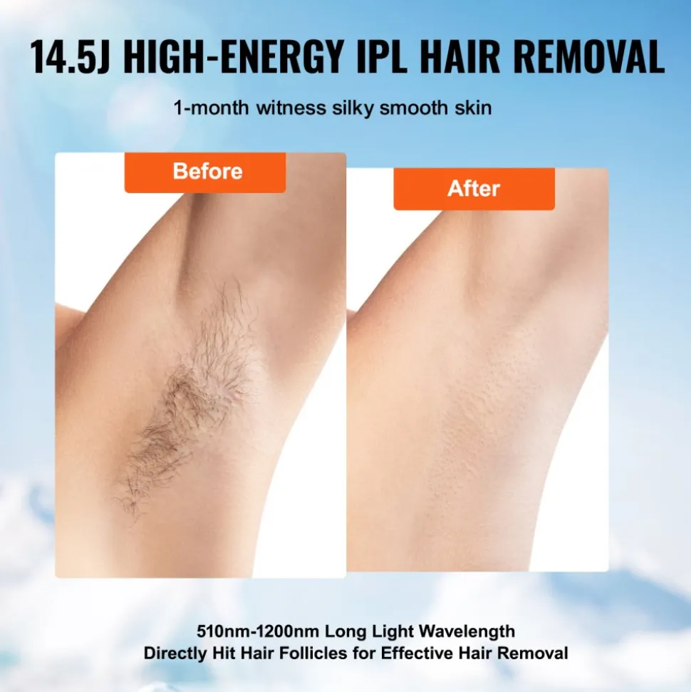 VEVOR IPL Hair Removal, Permanent Hair Removal with Sapphire Ice Cooling System, Painless At-Home Hair Removal Device for Women Men, Auto/Manual Modes, 5 Levels for Body & Face