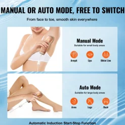 VEVOR IPL Hair Removal, Permanent Hair Removal with Sapphire Ice Cooling System, Painless At-Home Hair Removal Device for Women Men, Auto/Manual Modes, 5 Levels for Body & Face