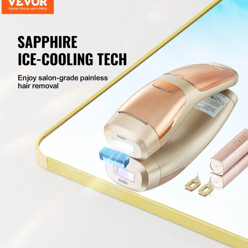 VEVOR IPL Hair Removal, Permanent Hair Removal with Sapphire Ice Cooling System, Painless At-Home Hair Removal Device for Women Men, Auto/Manual Modes, 5 Levels for Body & Face
