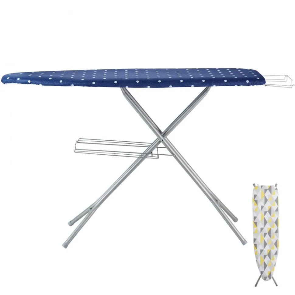 VEVOR Ironing Board with Bottom Storage Tray, Thickened 4 Layers Iron Board with Heat Resistant Cover and 100% Cotton Cover, 10 Adjustable Heights Ironing Board for Home Laundry Room Use (Size 55x15)