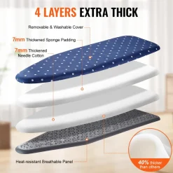 VEVOR Ironing Board with Bottom Storage Tray, Thickened 4 Layers Iron Board with Heat Resistant Cover and 100% Cotton Cover, 10 Adjustable Heights Ironing Board for Home Laundry Room Use (Size 55x15)