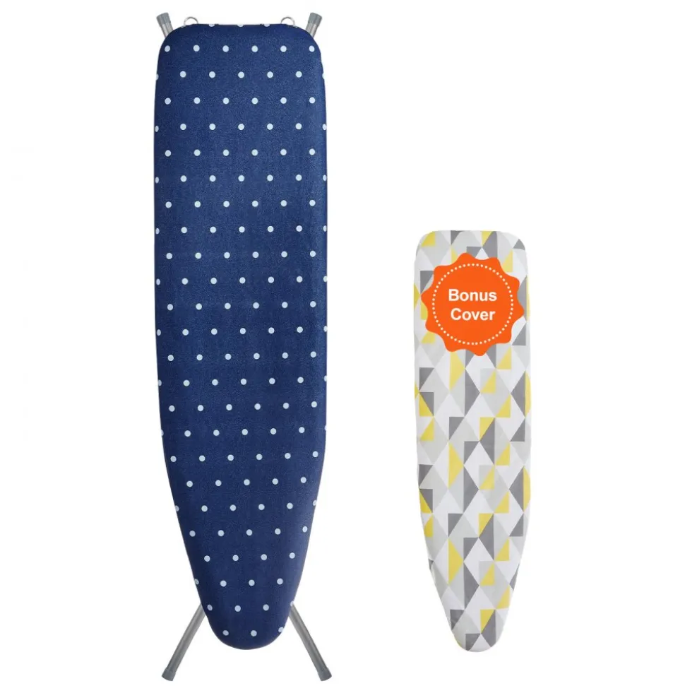 VEVOR Ironing Board with Bottom Storage Tray, Thickened 4 Layers Iron Board with Heat Resistant Cover and 100% Cotton Cover, 10 Adjustable Heights Ironing Board for Home Laundry Room Use (Size 55x15)