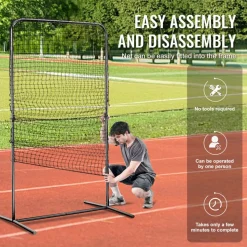 VEVOR I Screen Baseball for Batting Cage, 7x4 ft Baseball Softball Safety Screen, Body Protector Portable Batting Screen with Carry Bag & Ground Stakes, Heavy Duty Pitching Net for Pitchers Protection