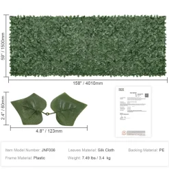 VEVOR Ivy Privacy Fence, 59 x 158in Artificial Green Wall Screen, Greenery Ivy Fence w/ Mesh Cloth Backing and Strengthened Joint, Faux Hedges Vine Leaf Decoration for Outdoor Garden, Yard, Balcony