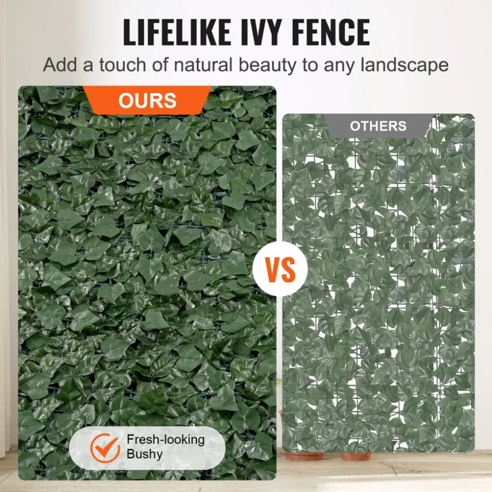 VEVOR Ivy Privacy Fence, 59 x 158in Artificial Green Wall Screen, Greenery Ivy Fence w/ Mesh Cloth Backing and Strengthened Joint, Faux Hedges Vine Leaf Decoration for Outdoor Garden, Yard, Balcony