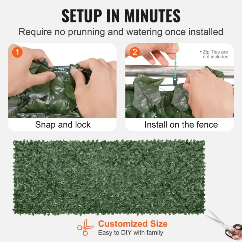 VEVOR Ivy Privacy Fence, 59 x 158in Artificial Green Wall Screen, Greenery Ivy Fence w/ Mesh Cloth Backing and Strengthened Joint, Faux Hedges Vine Leaf Decoration for Outdoor Garden, Yard, Balcony