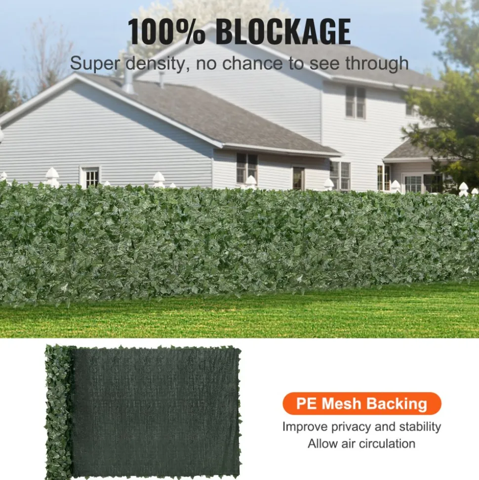 VEVOR Ivy Privacy Fence, 59 x 158in Artificial Green Wall Screen, Greenery Ivy Fence w/ Mesh Cloth Backing and Strengthened Joint, Faux Hedges Vine Leaf Decoration for Outdoor Garden, Yard, Balcony