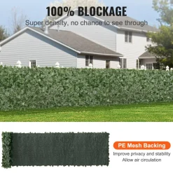 VEVOR Ivy Privacy Fence, 39 x 198in Artificial Green Wall Screen, Greenery Ivy Fence with Mesh Cloth Backing and Strengthened Joint, Faux Hedges Vine Leaf Decoration for Outdoor Garden, Yard, Balcony