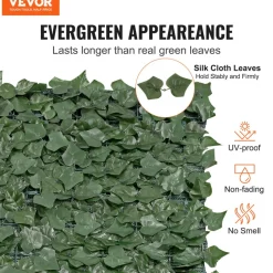 VEVOR Ivy Privacy Fence, 39 x 158in Artificial Green Wall Screen, Greenery Ivy Fence with Mesh Cloth Backing and Strengthened Joint, Faux Hedges Vine Leaf Decoration for Outdoor Garden, Yard, Balcony