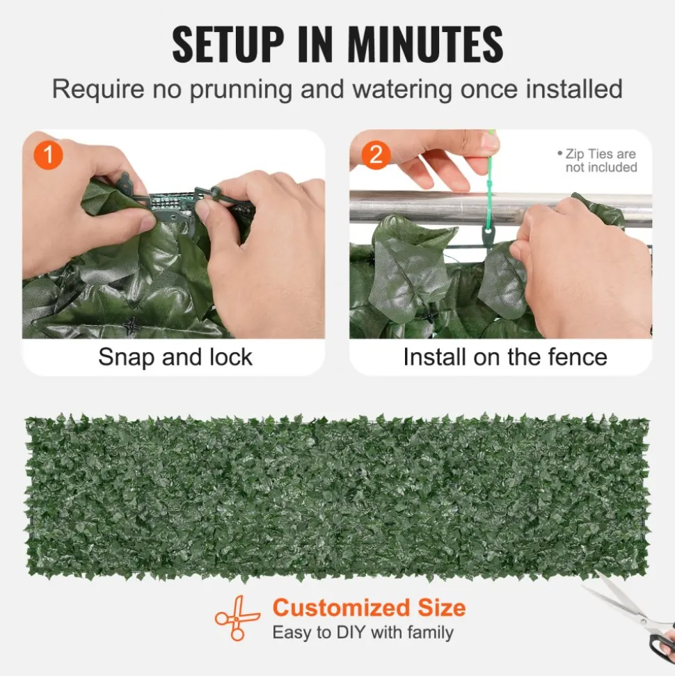VEVOR Ivy Privacy Fence, 39 x 158in Artificial Green Wall Screen, Greenery Ivy Fence with Mesh Cloth Backing and Strengthened Joint, Faux Hedges Vine Leaf Decoration for Outdoor Garden, Yard, Balcony