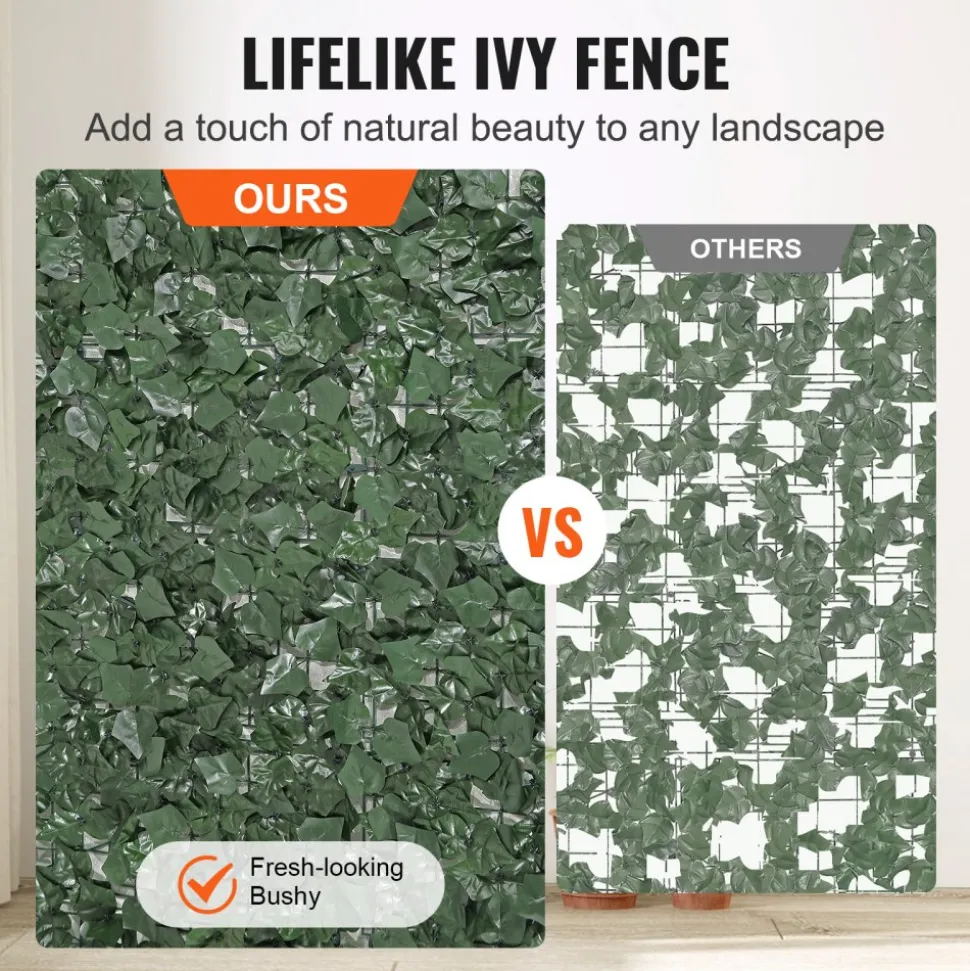 VEVOR Ivy Privacy Fence, 59 x 98 in Artificial Green Wall Screen, Greenery Ivy Fence with Strengthened Joint, Faux Hedges Vine Leaf Decoration for Outdoor Garden, Yard, Balcony, Patio Decor