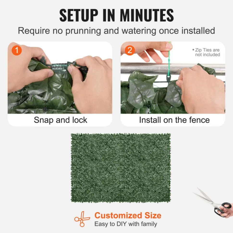VEVOR Ivy Privacy Fence, 96 x 72 in Artificial Green Wall Screen, Greenery Ivy Fence with Mesh Cloth Backing and Strengthened Joint, Faux Hedges Vine Leaf Decoration for Outdoor Garden, Yard, Balcony