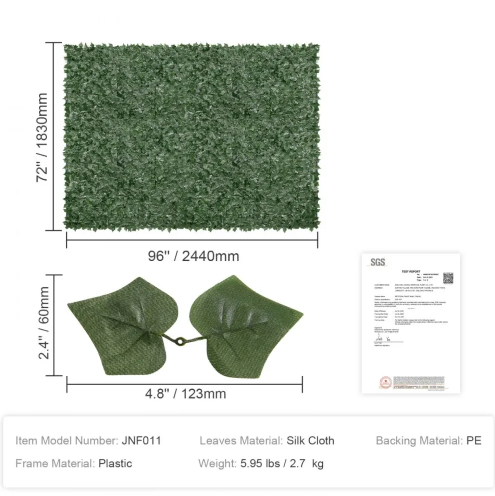 VEVOR Ivy Privacy Fence, 96 x 72 in Artificial Green Wall Screen, Greenery Ivy Fence with Mesh Cloth Backing and Strengthened Joint, Faux Hedges Vine Leaf Decoration for Outdoor Garden, Yard, Balcony