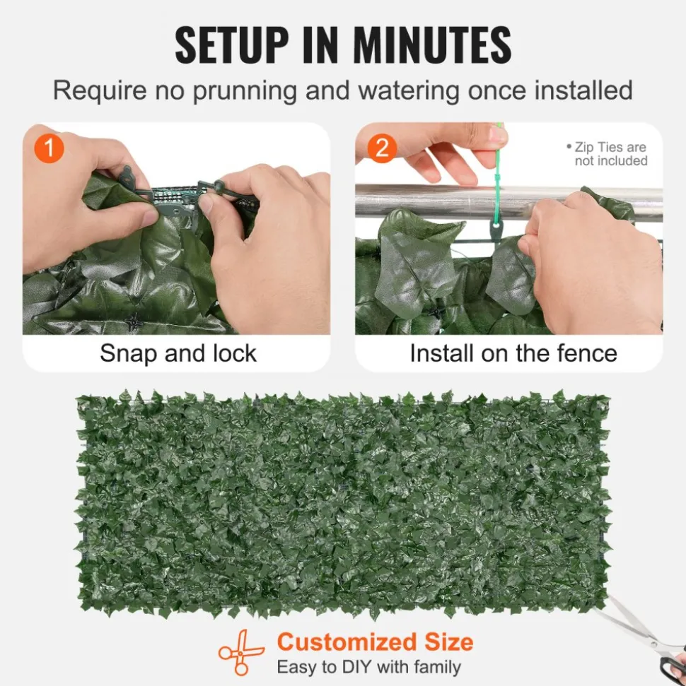 VEVOR Ivy Privacy Fence, 39 x 98 in Artificial Green Wall Screen, Greenery Ivy Fence with Mesh Cloth Backing and Strengthened Joint, Faux Hedges Vine Leaf Decoration for Outdoor Garden, Yard, Balcony