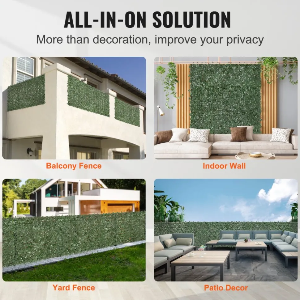 VEVOR Ivy Privacy Fence, 39 x 98 in Artificial Green Wall Screen, Greenery Ivy Fence with Strengthened Joint, Faux Hedges Vine Leaf Decoration for Outdoor Garden, Yard, Balcony, Patio Decor