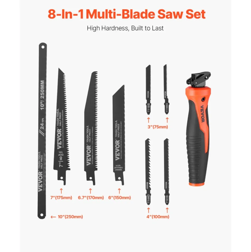 VEVOR Jab Saw, 6 in Keyhole Saw with Soft Grip Handle, 8-In-1 Multi-Blades Drywall Jab Saw, Sharp Jab Saw with Triple Ground Teeth, for Cutting Drywall Wood Metel Plastic Plywood Wallboard Thin Sheet
