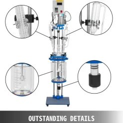 VEVOR Jacketed Reactor 5L Laboratory Glass Reactor, Jacketed Glass Reactor, Chemical Reaction Vessel, Lab Jacketed Reactor, Reaction Vessel Chemistry, With Digital Display, For Reaction Distillation