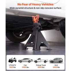 VEVOR Jack Stands, 3 Ton (6,600 lbs) Capacity, 10.8-16.3 in Adjustable Height, Heavy Duty Steel Jack Auto Stands with Locking, for Lifting SUV, Pickup, Car and UTV/ATV, 1 Pair, Black and Orange
