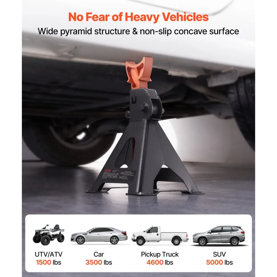 VEVOR Jack Stands, 3 Ton (6,600 lbs) Capacity, 10.8-16.3 in Adjustable Height, Heavy Duty Steel Jack Auto Stands with Locking, for Lifting SUV, Pickup, Car and UTV/ATV, 1 Pair, Black and Orange