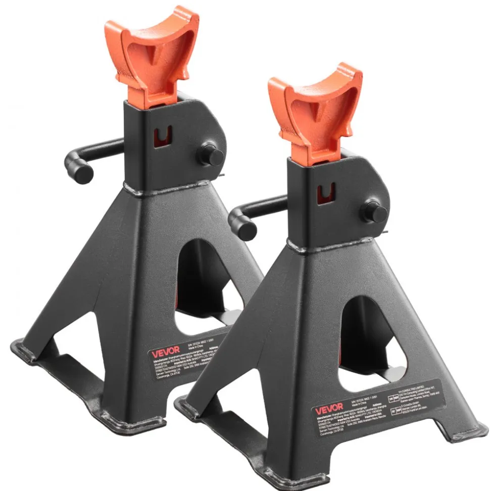 VEVOR Jack Stands, 3 Ton (6,600 lbs) Capacity, 10.8-16.3 in Adjustable Height, Heavy Duty Steel Jack Auto Stands with Locking, for Lifting SUV, Pickup, Car and UTV/ATV, 1 Pair, Black and Orange