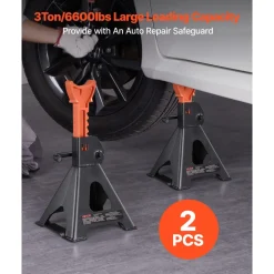VEVOR Jack Stands, 3 Ton (6,600 lbs) Capacity, 10.8-16.3 in Adjustable Height, Heavy Duty Steel Jack Auto Stands with Locking, for Lifting SUV, Pickup, Car and UTV/ATV, 1 Pair, Black and Orange