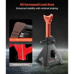 VEVOR Jack Stands, 3 Ton (6,600 lbs) Capacity, 10.8-16.3 in Adjustable Height, Heavy Duty Steel Jack Auto Stands with Locking, for Lifting SUV, Pickup, Car and UTV/ATV, 1 Pair, Black and Orange