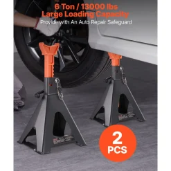 VEVOR Jack Stands, 6 Ton (13,000 lbs) Capacity, 14.6-22.8 in Adjustable Height, Heavy Duty Steel Jack Auto Stands with Double Locking, for Lifting RV, Small Truck, Car, SUV, 1 Pair, Black and Orange
