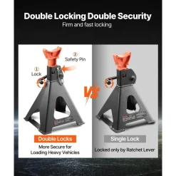 VEVOR Jack Stands, 6 Ton (13,000 lbs) Capacity, 14.6-22.8 in Adjustable Height, Heavy Duty Steel Jack Auto Stands with Double Locking, for Lifting RV, Small Truck, Car, SUV, 1 Pair, Black and Orange