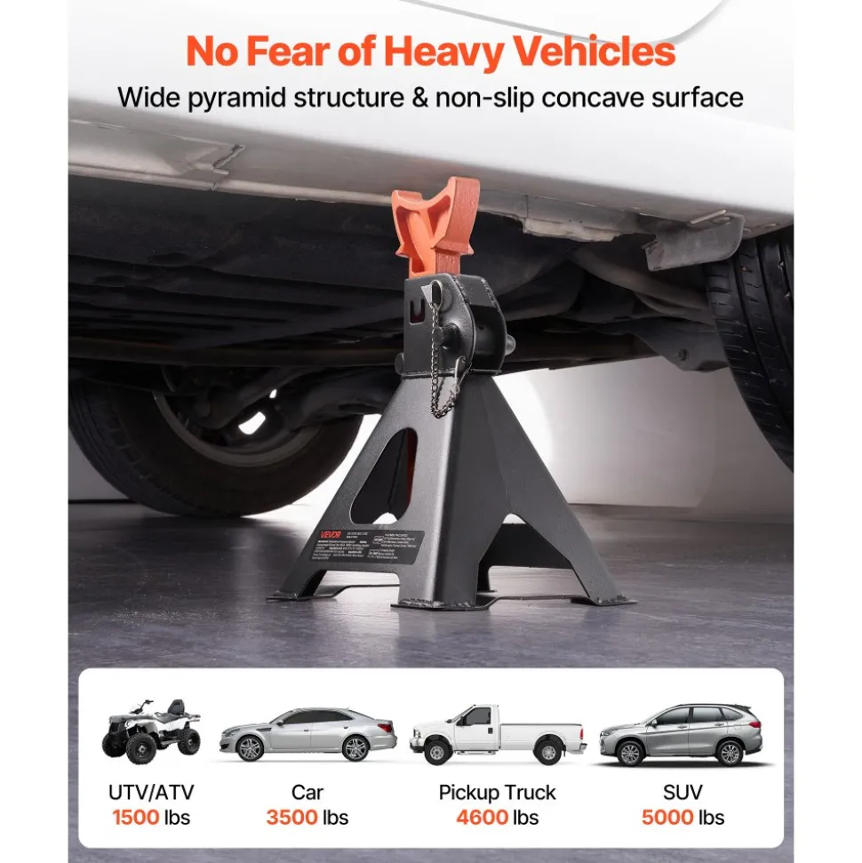 VEVOR Jack Stands, 3 Ton (6,600 lbs) Capacity, 10.8-16.3 in Adjustable Height, Heavy Duty Steel Jack Auto Stands with Double Locking, for Lifting SUV, Pickup, Car, UTV/ATV, 1 Pair, Black and Orange