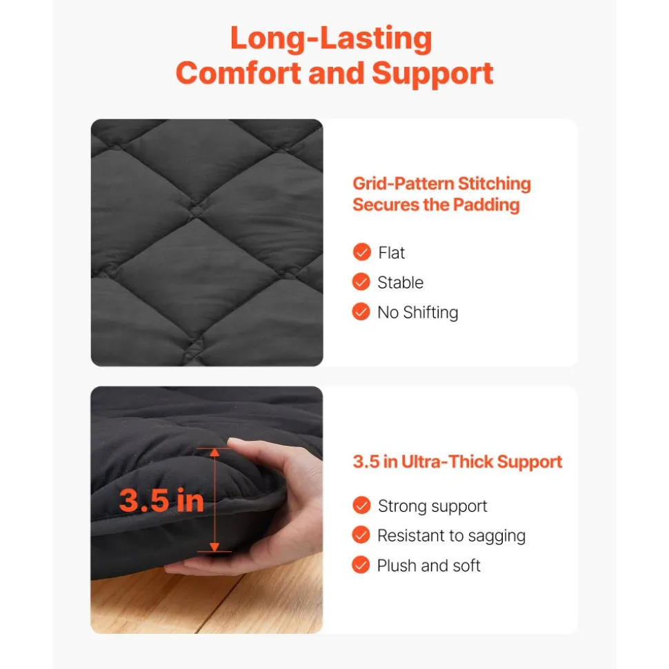 VEVOR Japanese Tatami Mat, Full Size Foldable Japanese Tatami Mattress, Futon Mattress with Storage Bag & Fastener, 9-Layer Floor Mat for Sleeping, Dormitory, Meditation, Yoga, 80 x 54 x 3.5 in, Black
