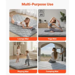 VEVOR Japanese Tatami Mat, Queen Size Foldable Japanese Tatami Mattress, Futon Mattress with Storage Bag & Fastener, 9-Layer Floor Mat for Sleeping, Dormitory, Meditation, Yoga, 80 x 60 x 2.5 in, Gray