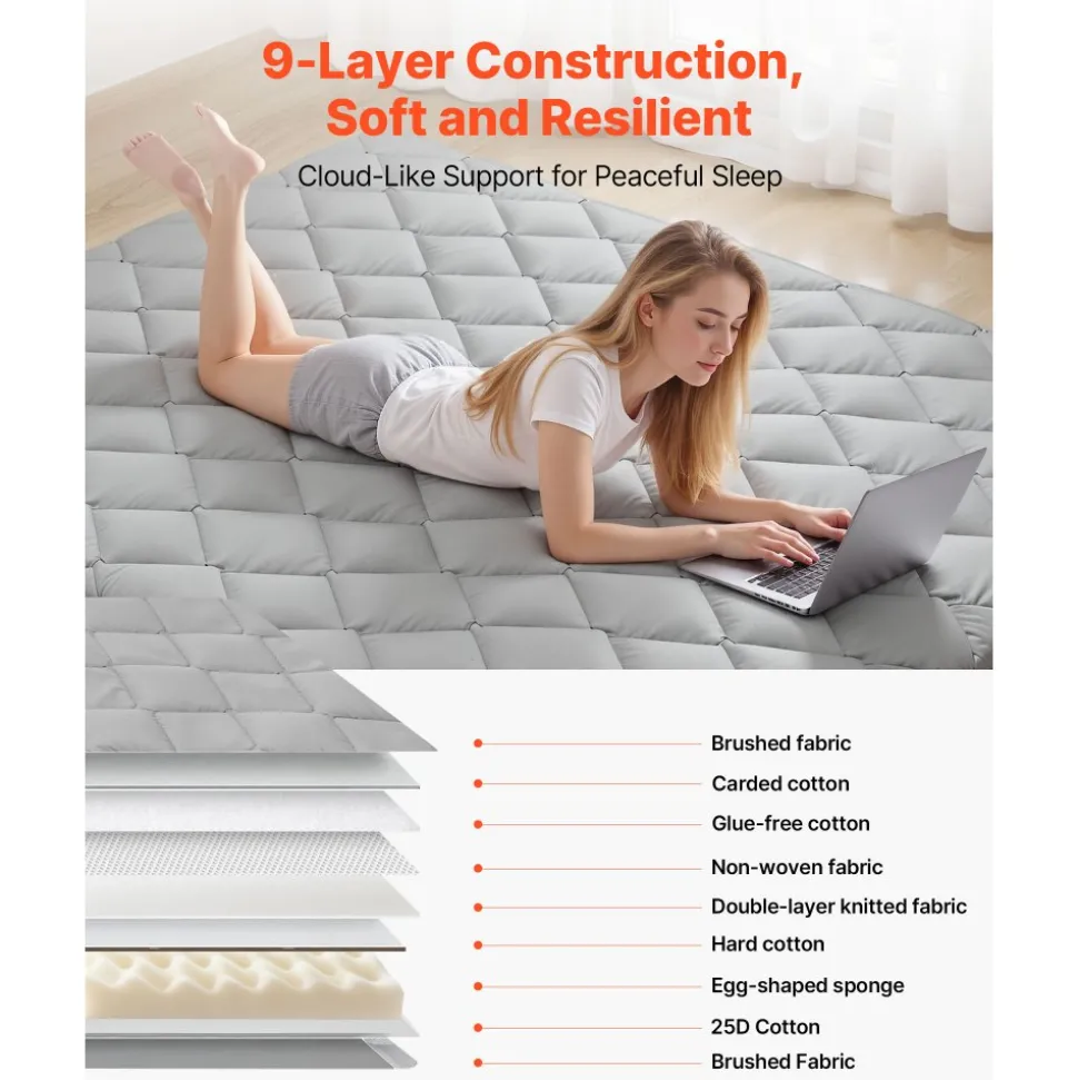 VEVOR Japanese Tatami Mat, Queen Size Foldable Japanese Tatami Mattress, Futon Mattress with Storage Bag & Fastener, 9-Layer Floor Mat for Sleeping, Dormitory, Meditation, Yoga, 80 x 60 x 2.5 in, Gray
