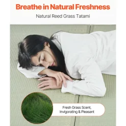 VEVOR Japanese Tatami Mat, Queen Size Foldable Japanese Tatami Mattress( Natural Rush Grass), Japanese Floor Mattress with Non-Slip Backing & Fresh Scent, Futon Mattress for Sleeping Meditation Yoga