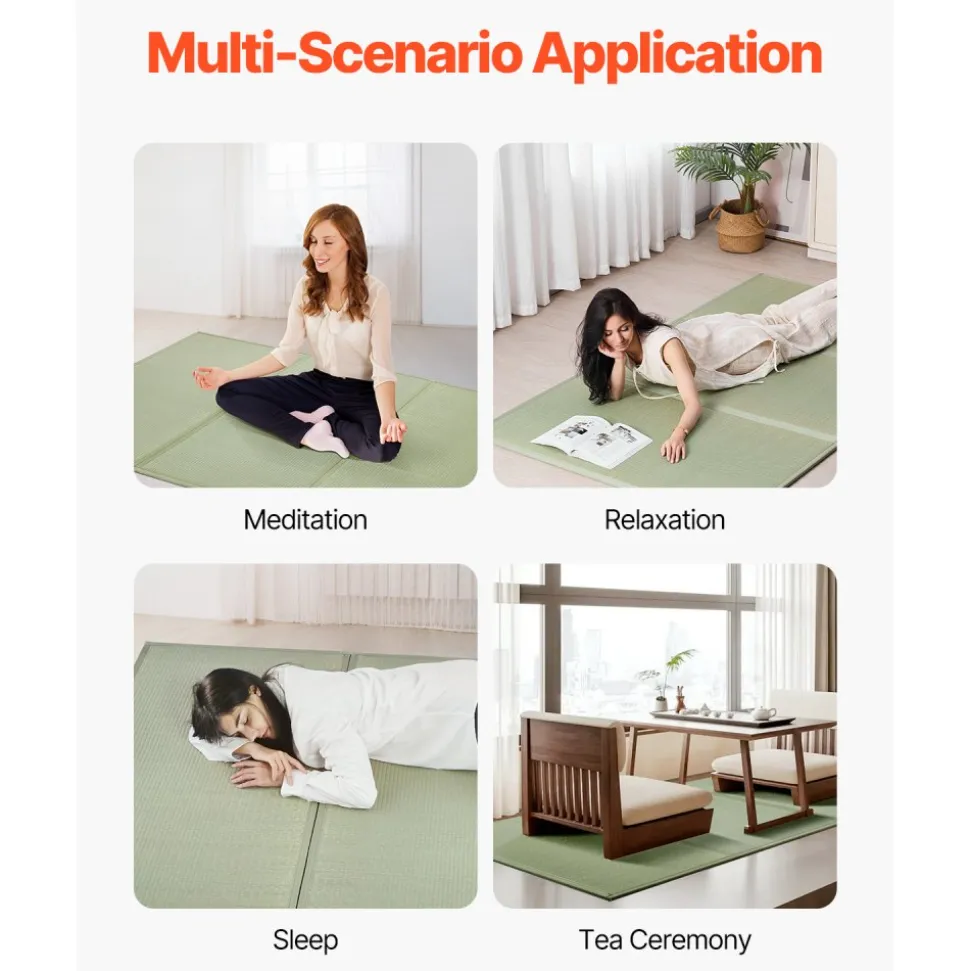 VEVOR Japanese Tatami Mat, Queen Size Foldable Japanese Tatami Mattress( Natural Rush Grass), Japanese Floor Mattress with Non-Slip Backing & Fresh Scent, Futon Mattress for Sleeping Meditation Yoga