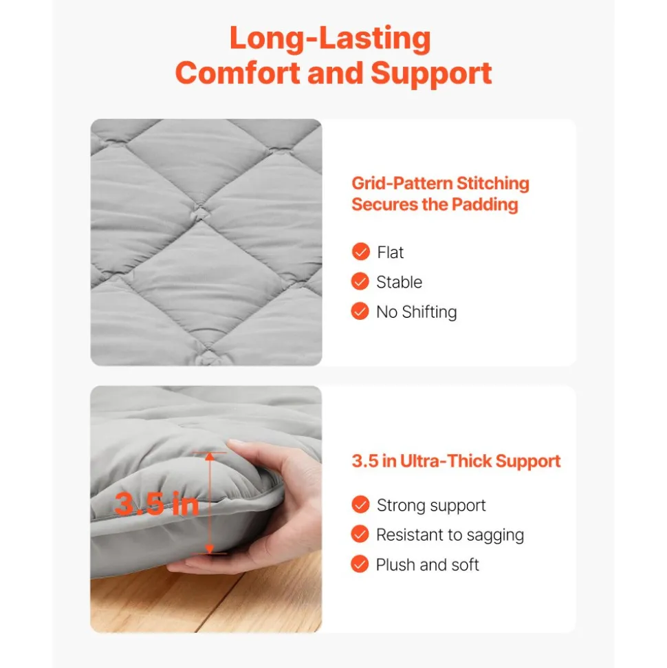 VEVOR Japanese Tatami Mat, Queen Size Foldable Japanese Tatami Mattress, Futon Mattress with Storage Bag & Fastener, 9-Layer Floor Mat for Sleeping, Dormitory, Meditation, Yoga, 80 x 60 x 3.5 in, Gray