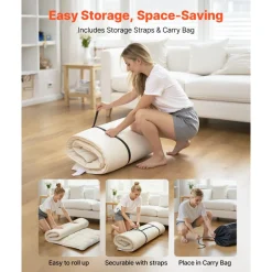 VEVOR Japanese Tatami Mat, Twin Size Foldable Japanese Tatami Mattress, Futon Mattress with Storage Bag & Fastener, 9-Layer Floor Mat for Sleeping, Dormitory, Meditation, Yoga, 80 x 39 x 2.5 in, White