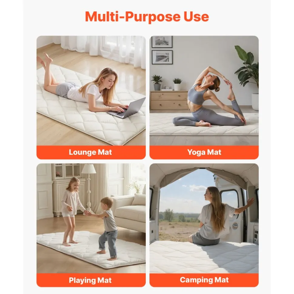 VEVOR Japanese Tatami Mat, Twin Size Foldable Japanese Tatami Mattress, Futon Mattress with Storage Bag & Fastener, 9-Layer Floor Mat for Sleeping, Dormitory, Meditation, Yoga, 80 x 39 x 2.5 in, White
