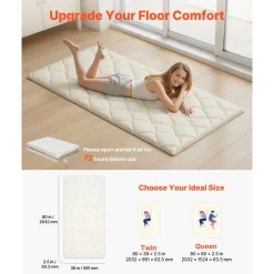 VEVOR Japanese Tatami Mat, Twin Size Foldable Japanese Tatami Mattress, Futon Mattress with Storage Bag & Fastener, 9-Layer Floor Mat for Sleeping, Dormitory, Meditation, Yoga, 80 x 39 x 2.5 in, White