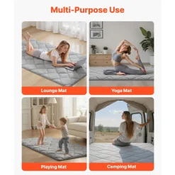 VEVOR Japanese Tatami Mat, Twin Size Foldable Japanese Tatami Mattress, Futon Mattress with Storage Bag & Fastener, 9-Layer Floor Mat for Sleeping, Dormitory, Meditation, Yoga, 80 x 39 x 2.5 in, Gray