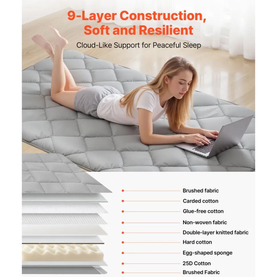 VEVOR Japanese Tatami Mat, Twin Size Foldable Japanese Tatami Mattress, Futon Mattress with Storage Bag & Fastener, 9-Layer Floor Mat for Sleeping, Dormitory, Meditation, Yoga, 80 x 39 x 2.5 in, Gray