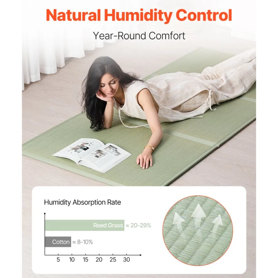 VEVOR Japanese Tatami Mat, Twin Size Foldable Japanese Tatami Mattress( Natural Rush Grass), Japanese Floor Mattress with Non-Slip Backing & Fresh Scent, Futon Mattress for Sleeping Meditation Yoga
