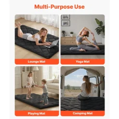 VEVOR Japanese Tatami Mat, Twin Size Foldable Japanese Tatami Mattress, Futon Mattress with Storage Bag & Fastener, 9-Layer Floor Mat for Sleeping, Dormitory, Meditation, Yoga, 80 x 39 x 3.5 in, Black