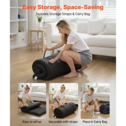 VEVOR Japanese Tatami Mat, Twin Size Foldable Japanese Tatami Mattress, Futon Mattress with Storage Bag & Fastener, 9-Layer Floor Mat for Sleeping, Dormitory, Meditation, Yoga, 80 x 39 x 3.5 in, Black