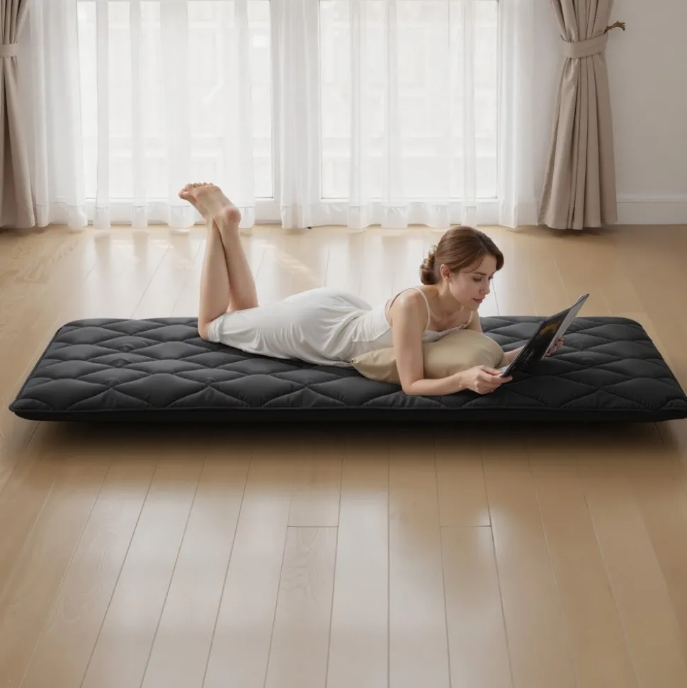 VEVOR Japanese Tatami Mat, Twin Size Foldable Japanese Tatami Mattress, Futon Mattress with Storage Bag & Fastener, 9-Layer Floor Mat for Sleeping, Dormitory, Meditation, Yoga, 80 x 39 x 3.5 in, Black