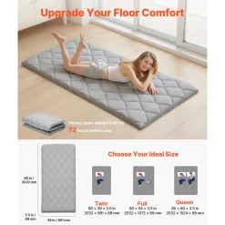 VEVOR Japanese Tatami Mat, Twin Size Foldable Japanese Tatami Mattress, Futon Mattress with Storage Bag & Fastener, 9-Layer Floor Mat for Sleeping, Dormitory, Meditation, Yoga, 80 x 39 x 3.5 in, Gray