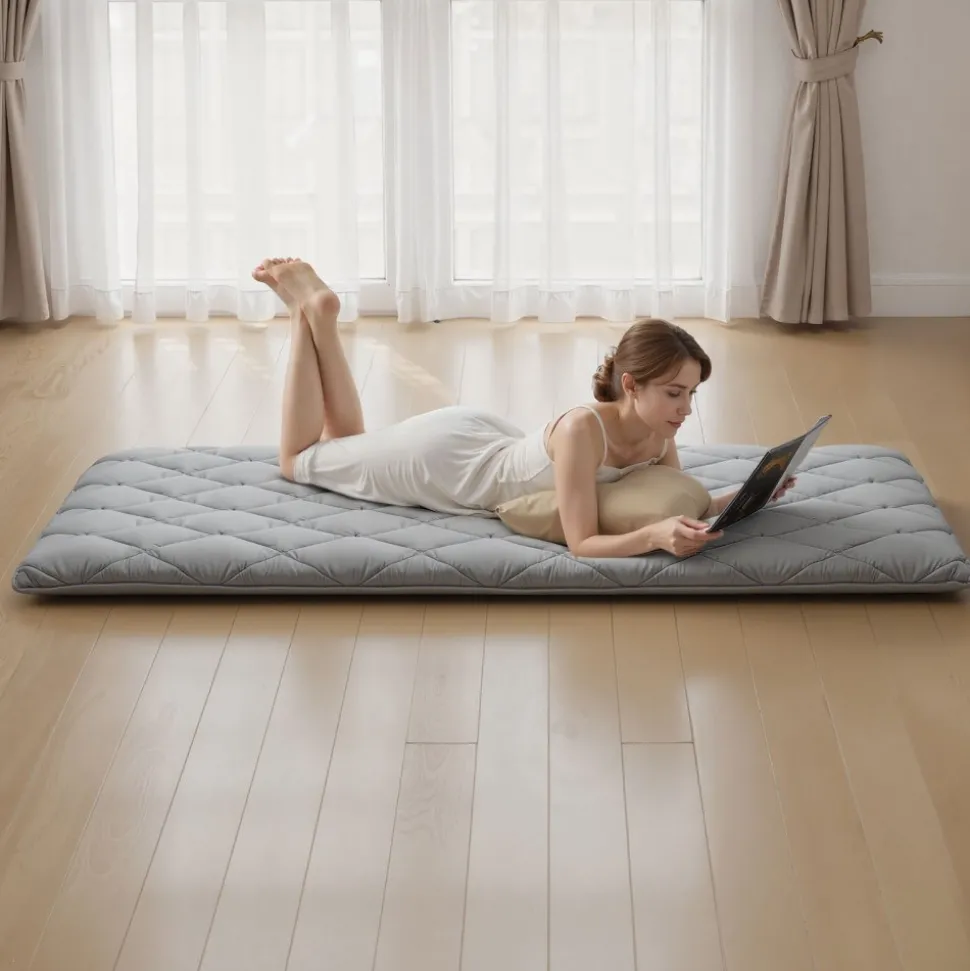 VEVOR Japanese Tatami Mat, Twin Size Foldable Japanese Tatami Mattress, Futon Mattress with Storage Bag & Fastener, 9-Layer Floor Mat for Sleeping, Dormitory, Meditation, Yoga, 80 x 39 x 3.5 in, Gray