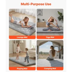 VEVOR Japanese Tatami Mat, Twin Size Foldable Japanese Tatami Mattress, Futon Mattress with Storage Bag & Fastener, 9-Layer Floor Mat for Sleeping, Dormitory, Meditation, Yoga, 80 x 39 x 3.5 in, Gray