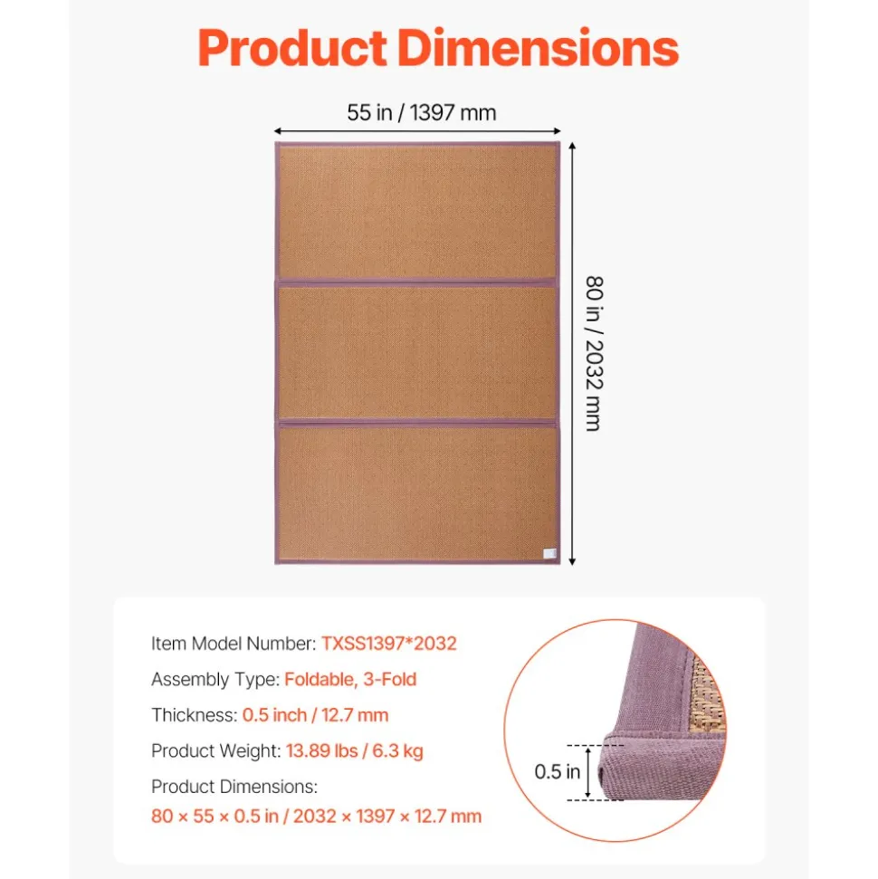 VEVOR Japanese Tatami Mat, 80 x 55 in Foldable Handwoven Natural Rattan Tatami Mat, Non-Slip & Easily Cleaned Japanese Tatami Floor Mat, Summer Breathable Sleeping Mat for Meditation Yoga Relaxation