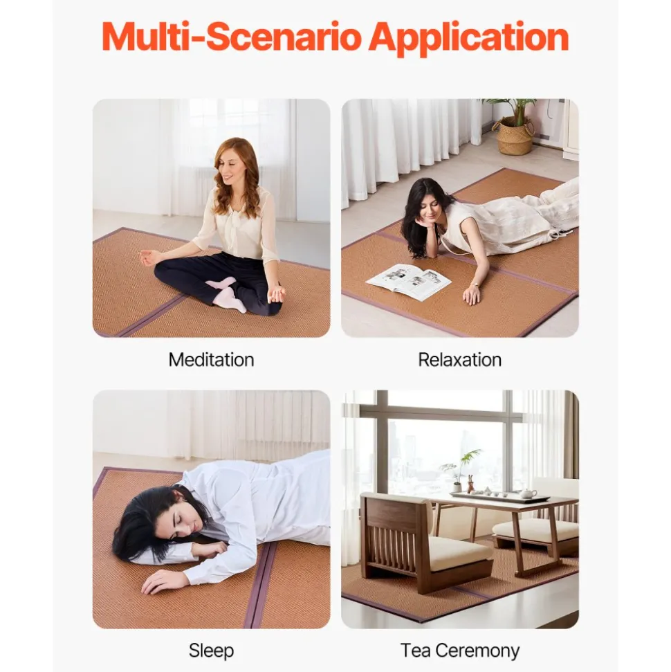 VEVOR Japanese Tatami Mat, 80 x 55 in Foldable Handwoven Natural Rattan Tatami Mat, Non-Slip & Easily Cleaned Japanese Tatami Floor Mat, Summer Breathable Sleeping Mat for Meditation Yoga Relaxation